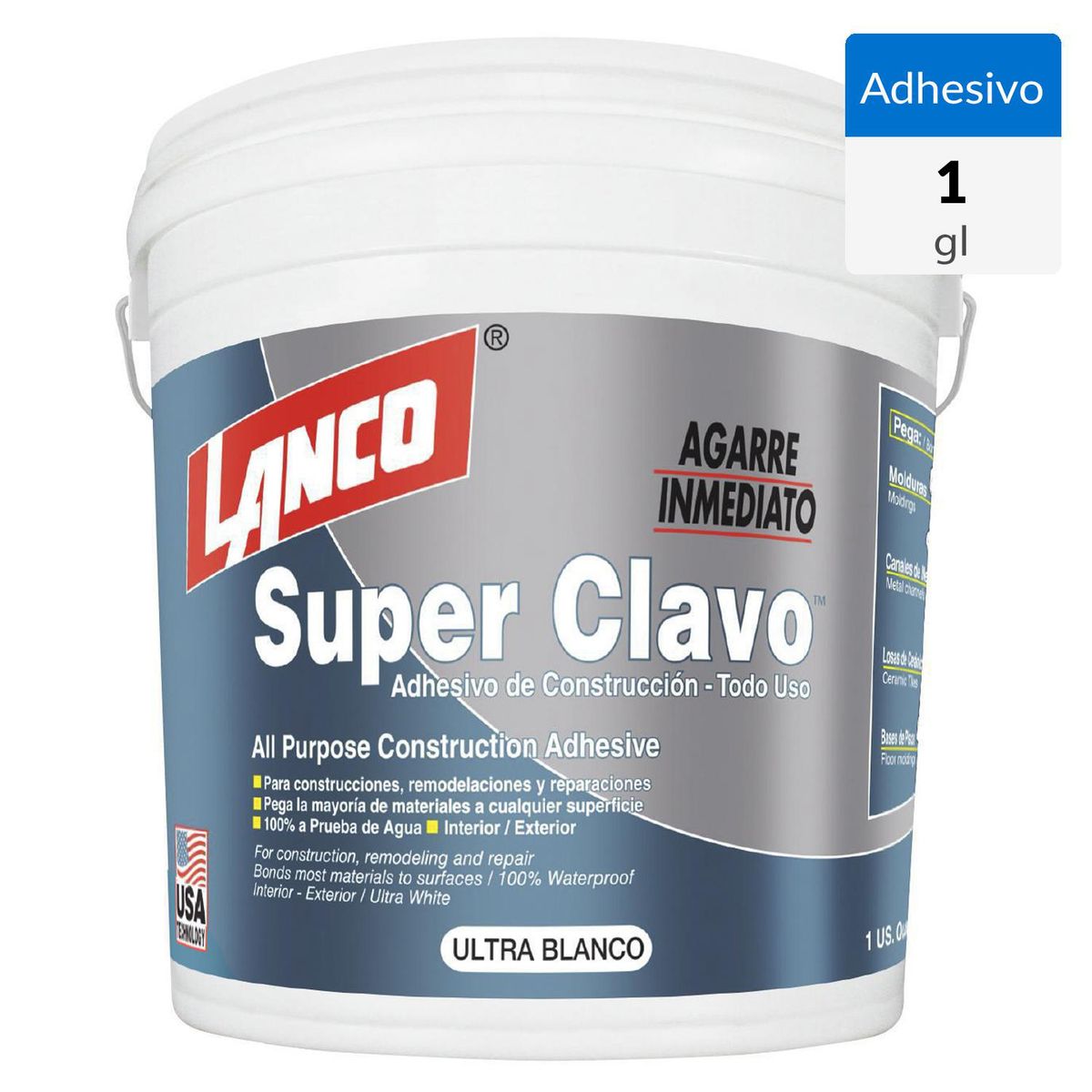 LANCO - Adhesivo de montaje super nail 1 galon