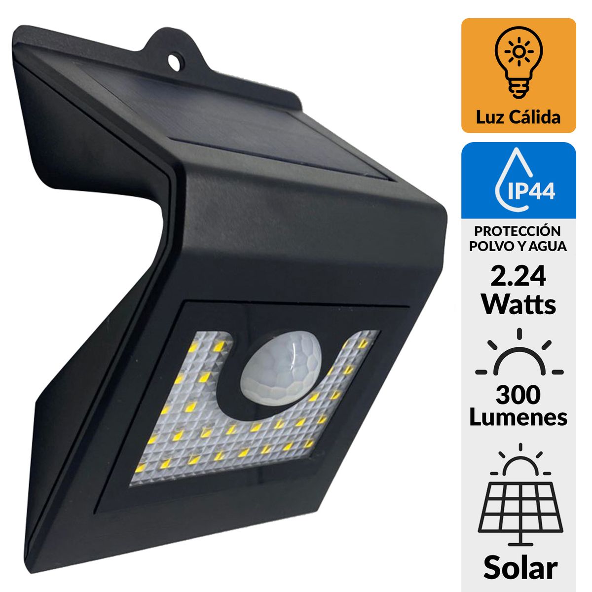 PARKSOLAR - Apliqué Exterior con Sensor de Movimiento 2.24 W 300 lm Luz Cálida