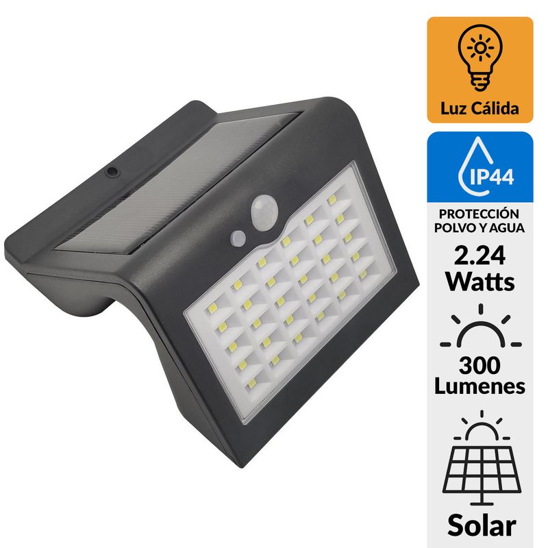 PARKSOLAR - Apliqué Exterior con Sensor de Movimiento 2.24 W  300 lm Luz Cálida