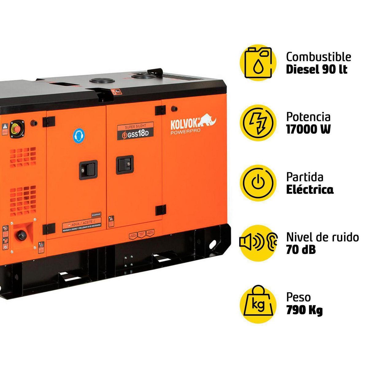 KOLVOK - Generador Eléctrico a Diésel Partida Eléctrica 17000 W 90 l