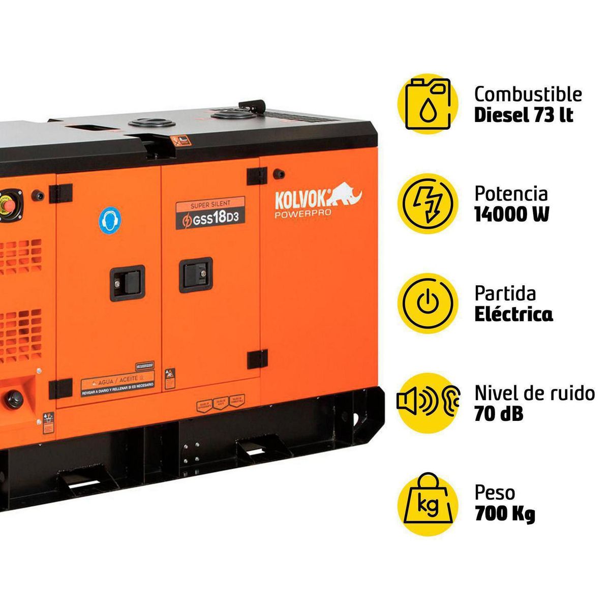 KOLVOK - Generador Eléctrico a Diésel Partida Eléctrica 14000 W 73 l