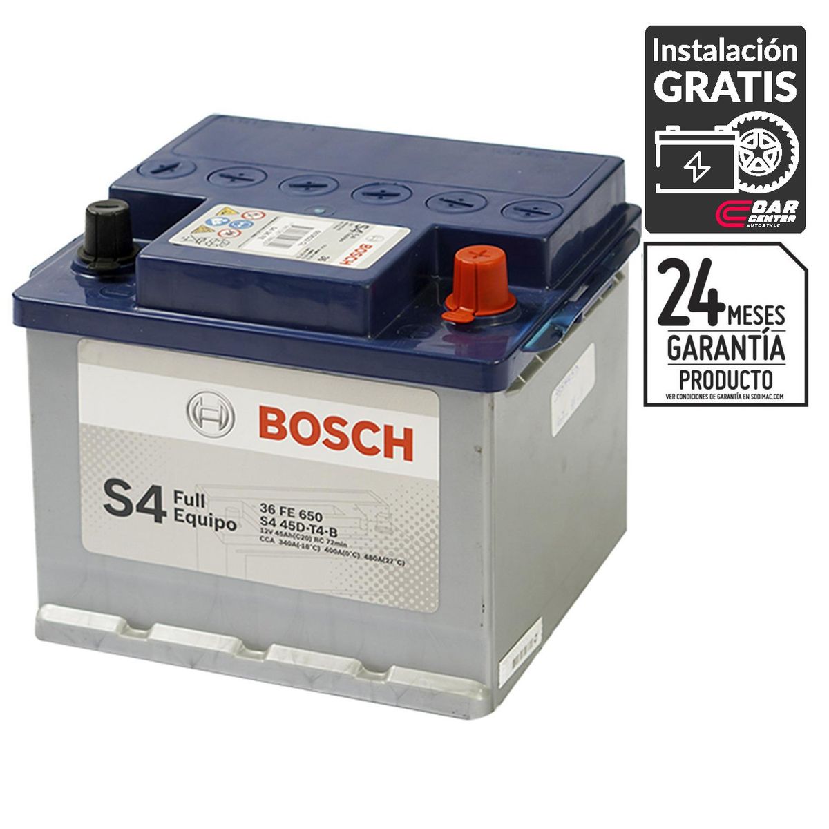 BOSCH - Batería de Auto 45 Ah Positivo Derecho 340 CCA
