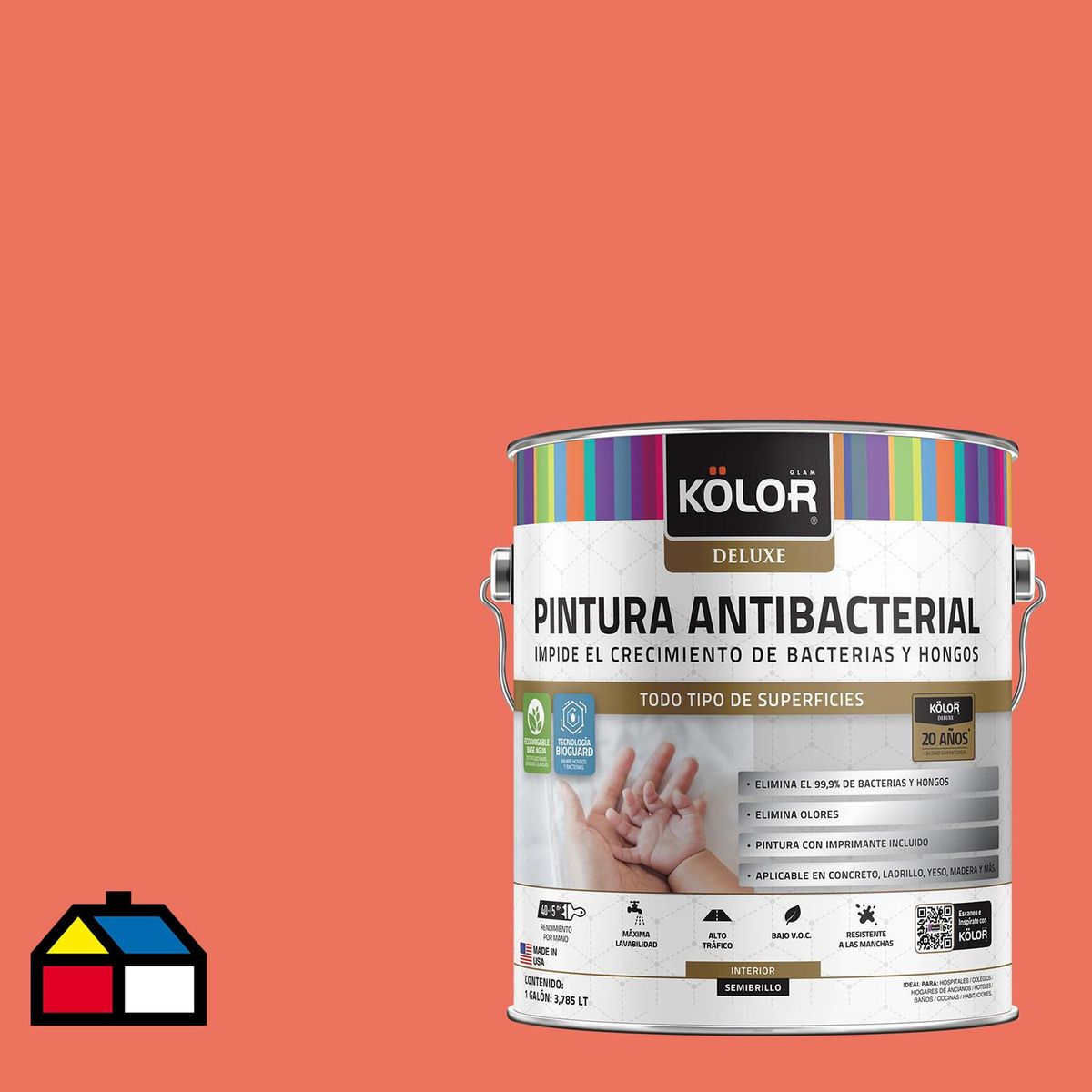 KOLOR - Esmalte al Agua Antimicrobiana 1 galón(es) Semibrillante Naranjo Kushiro