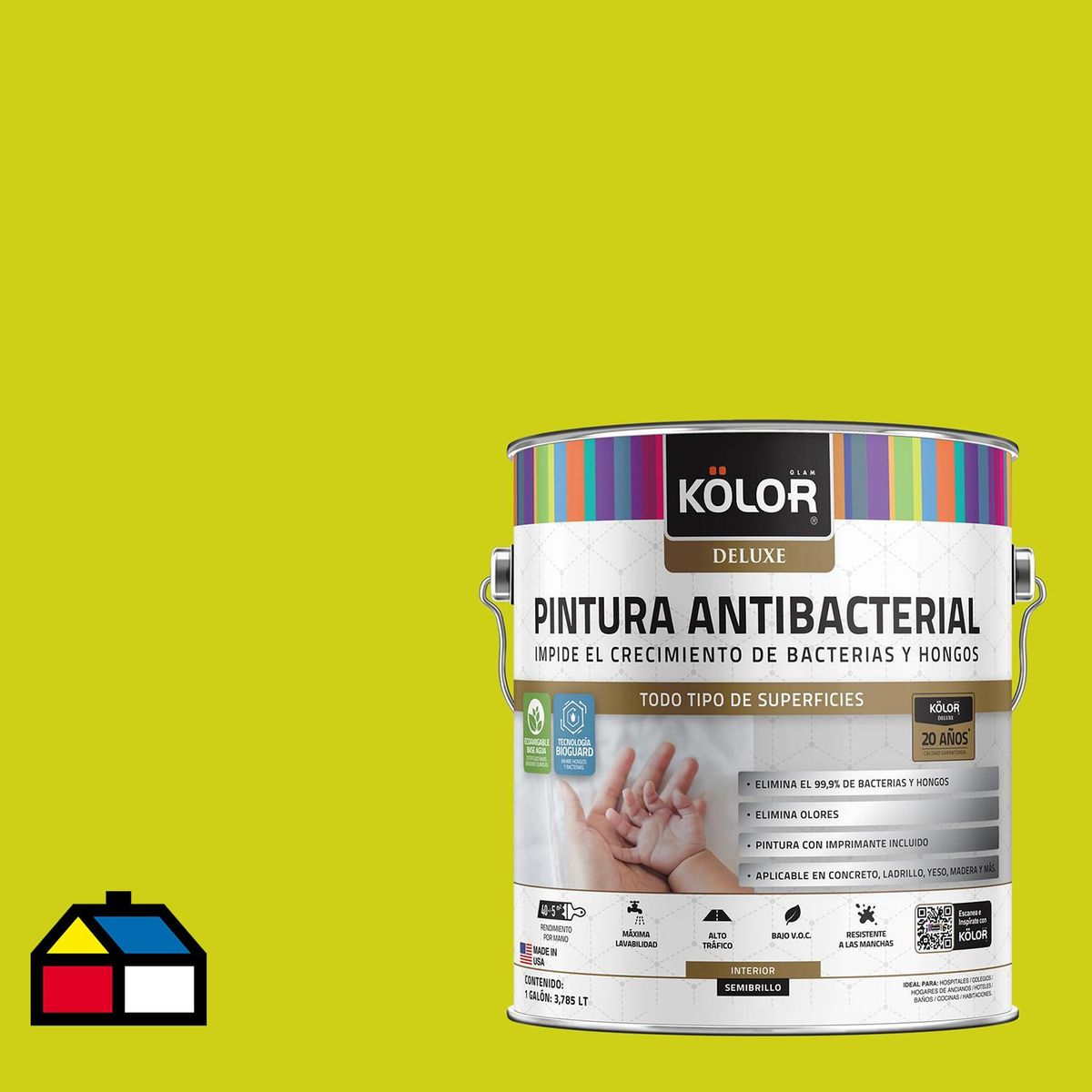 KOLOR - Esmalte al Agua Antimicrobiana 1 galón(es) Semibrillante Verde Marza