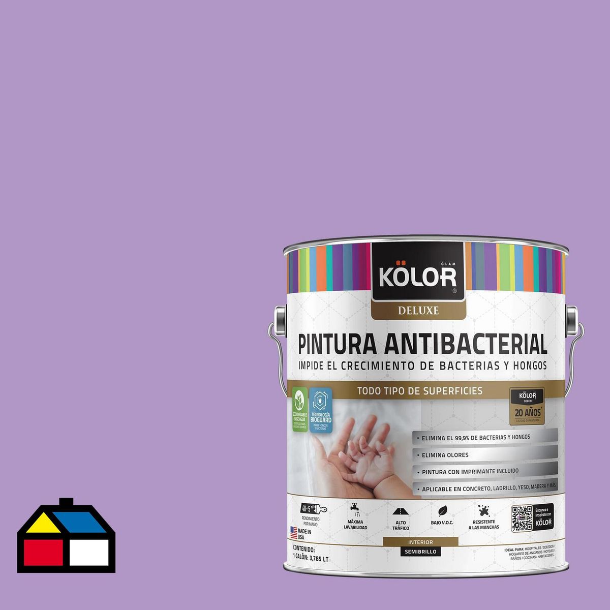 KOLOR - Esmalte al Agua Antimicrobiana Semibrillante 1 galón(es) Morado Patiala 