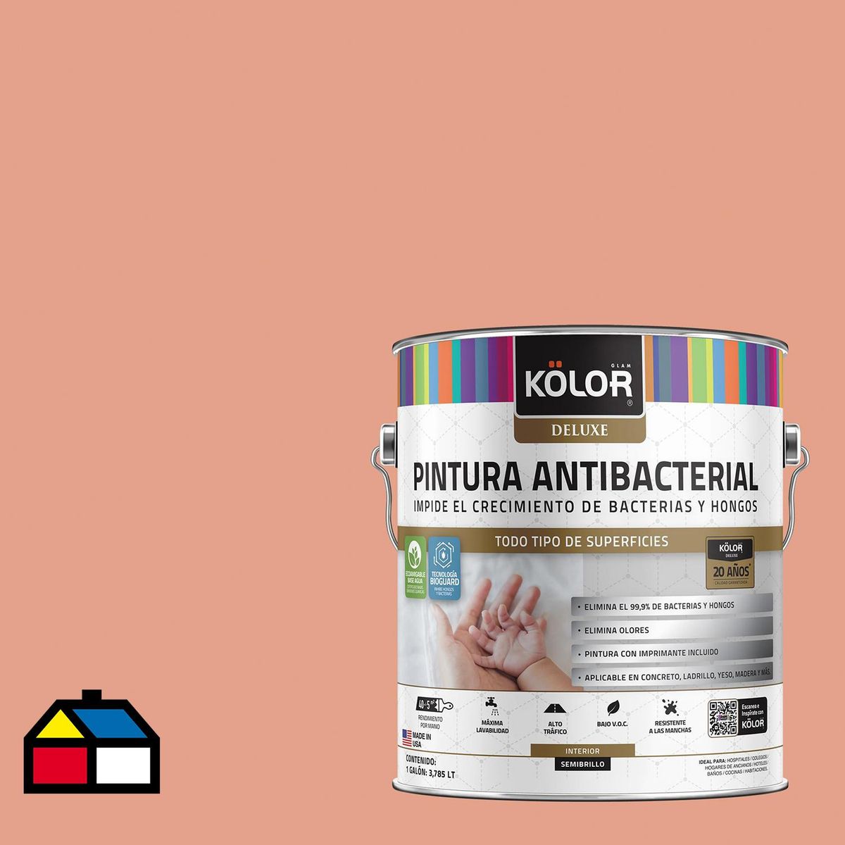 KOLOR - Esmalte al Agua Antimicrobiana 1 galón(es) Semibrillante Naranjo Suzuka