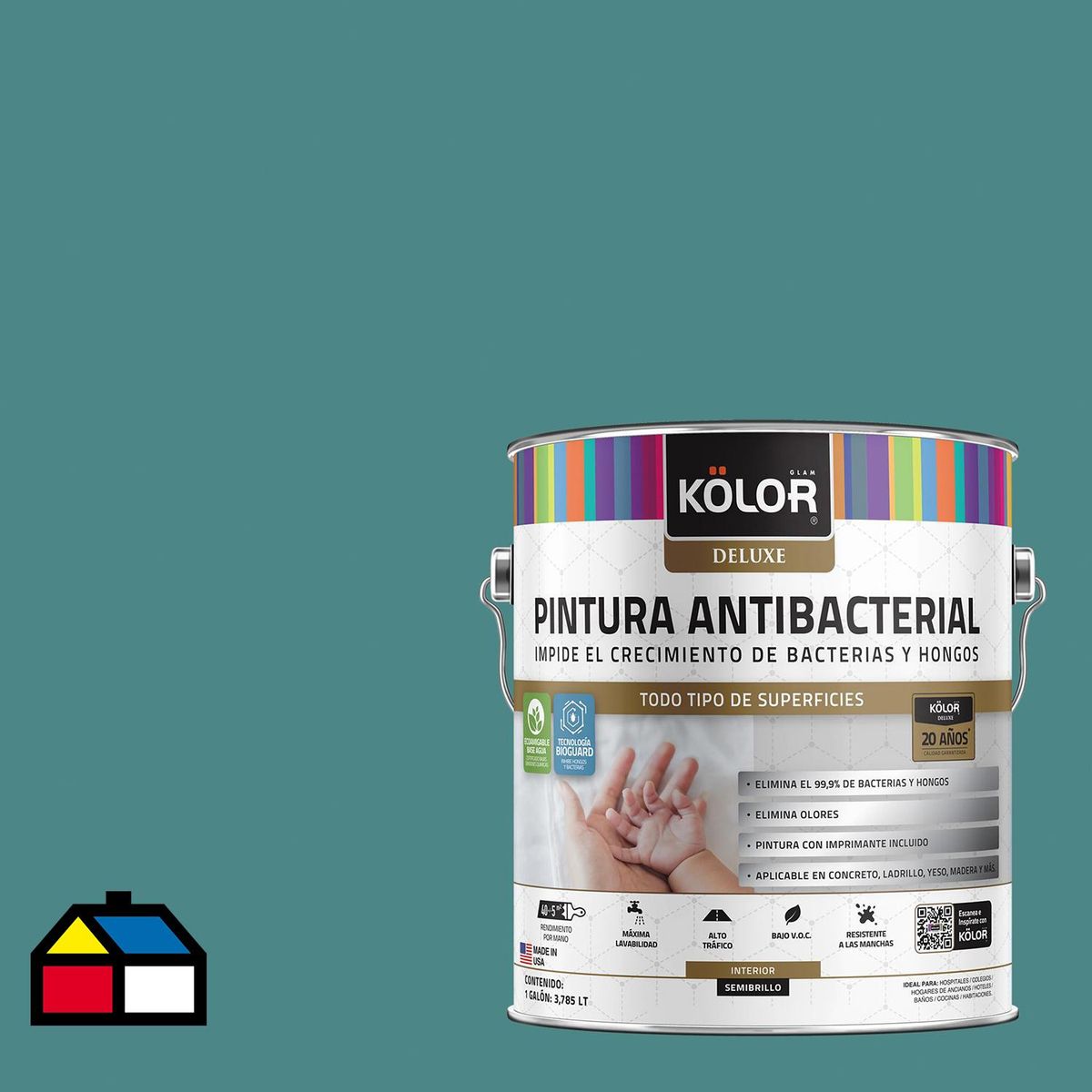 KOLOR - Esmalte al Agua Antimicrobiana Semibrillante 1 galón(es) Verde Surat 