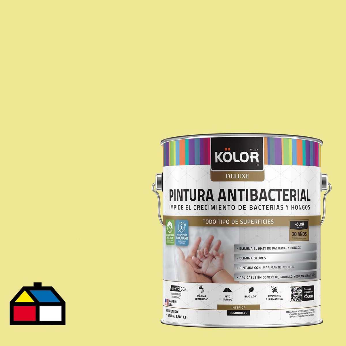 KOLOR - Esmalte al Agua Antimicrobiana 1 galón(es) Semibrillante Verde Saint-Denis