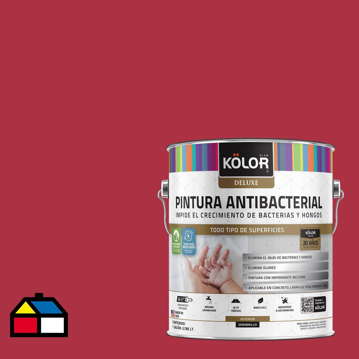 KOLOR - Esmalte al Agua Antimicrobiana 1 galón(es) Semibrillante Rojo Finlandia