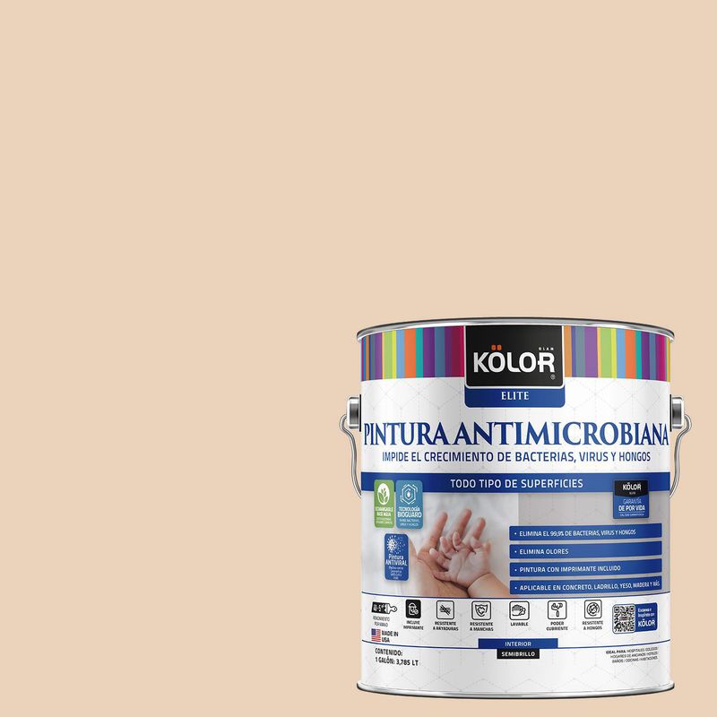 KOLOR - Esmalte al Agua Antimicrobiana Semibrillante 1 galón(es) Beige Accra