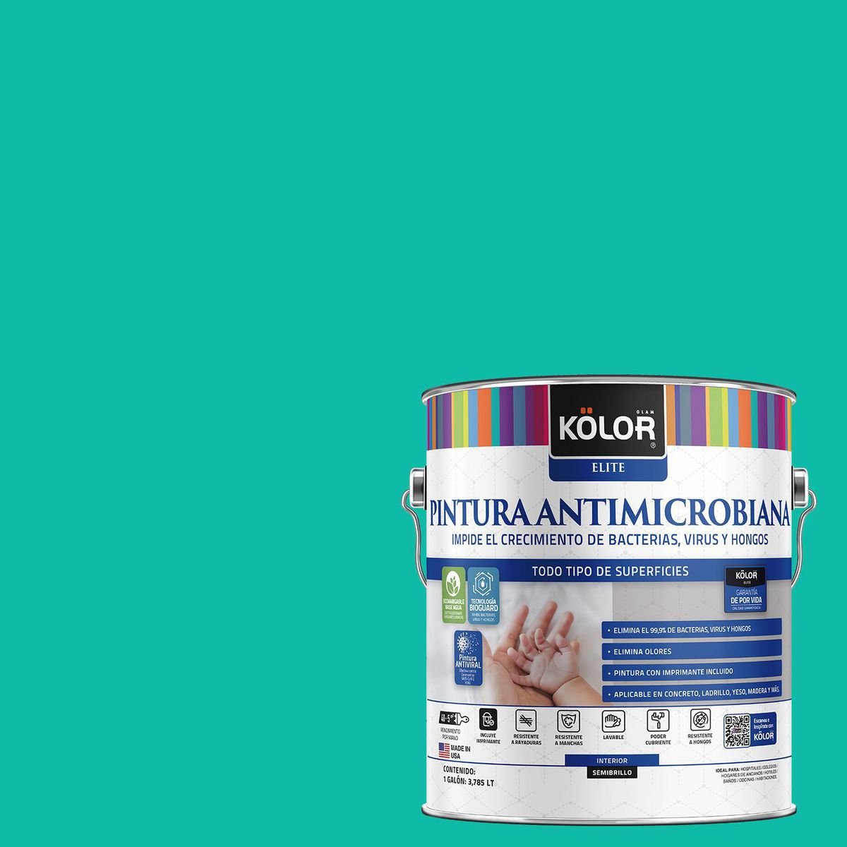 Esmalte al Agua Antimicrobiana 1 galón(es) Semibrillante Verde Nanded, marca KOLOR - Foto Principal