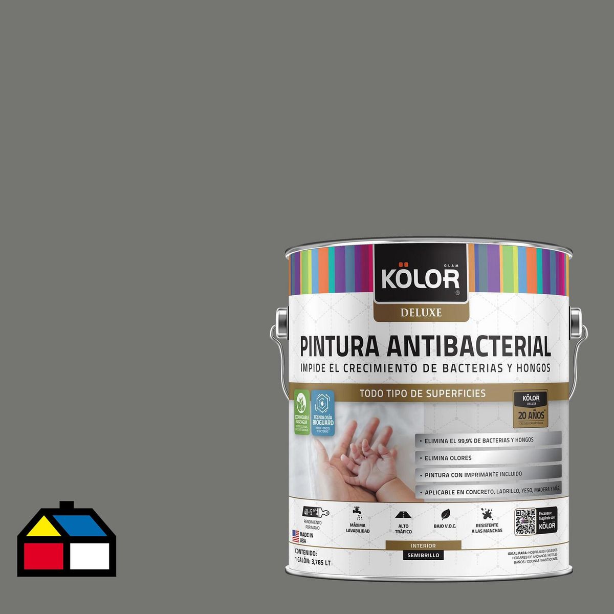 KOLOR - Esmalte al Agua Antimicrobiana 1 galón(es) Semibrillante Gris Tutong