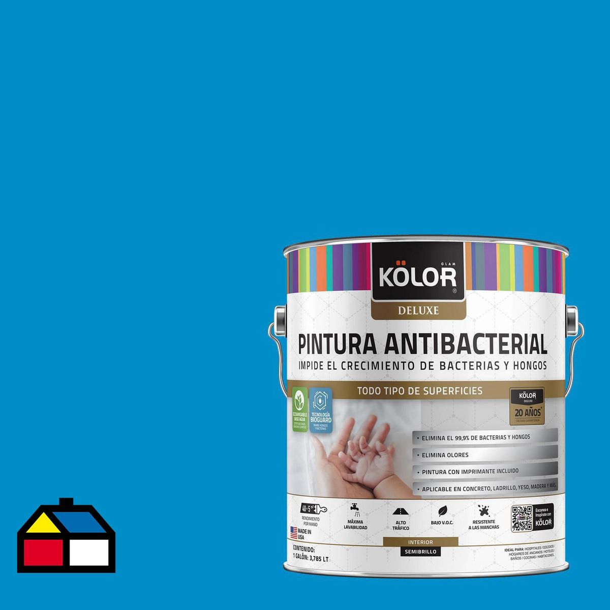 KOLOR - Esmalte al Agua Antimicrobiana Galón 1 galón(es) Semibrillante Azul Forli