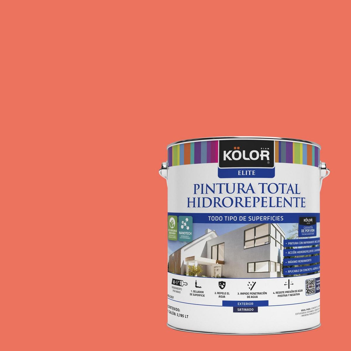 KOLOR - Esmalte al Agua Hidrorepelente 1 galón(es) Satinado Rojo Kushiro