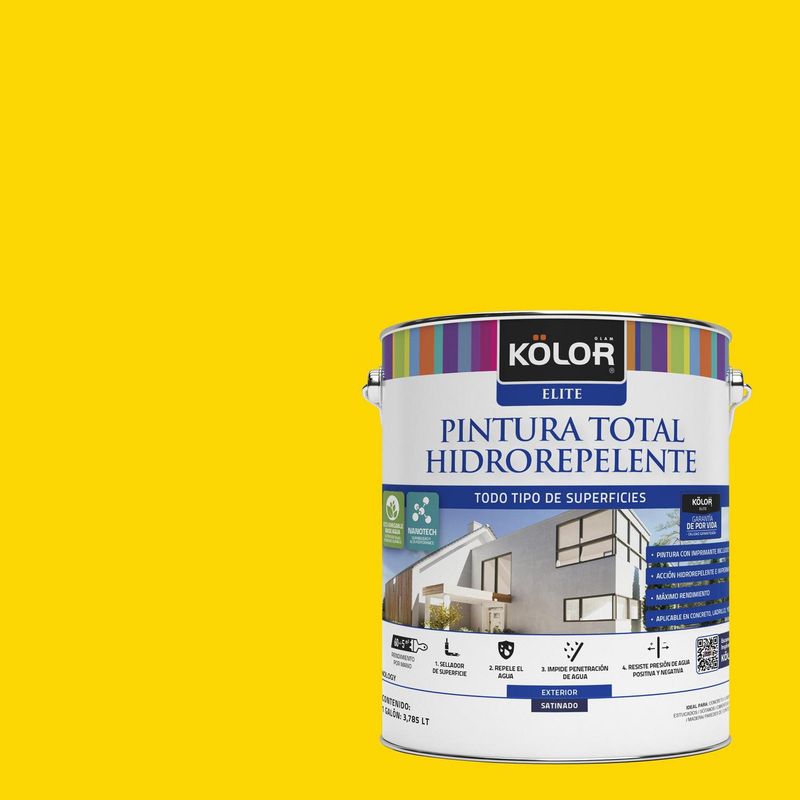 KOLOR - Esmalte al Agua Hidrorepelente Satinado 1 galón(es) Amarillo Guspini