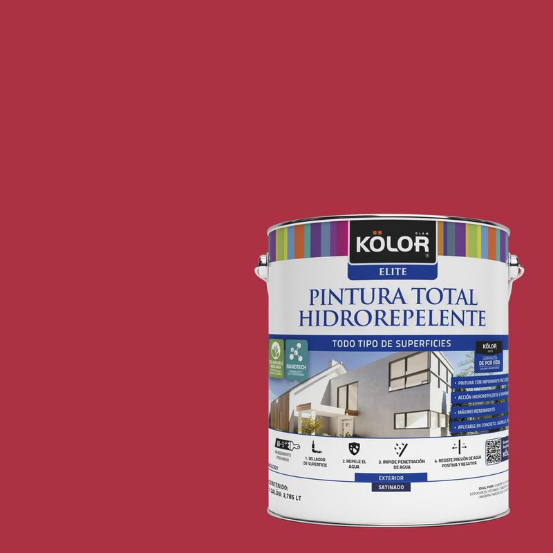 KOLOR - Esmalte al Agua Hidrorepelente Satinado 1 galón(es) Rojo Finlandia