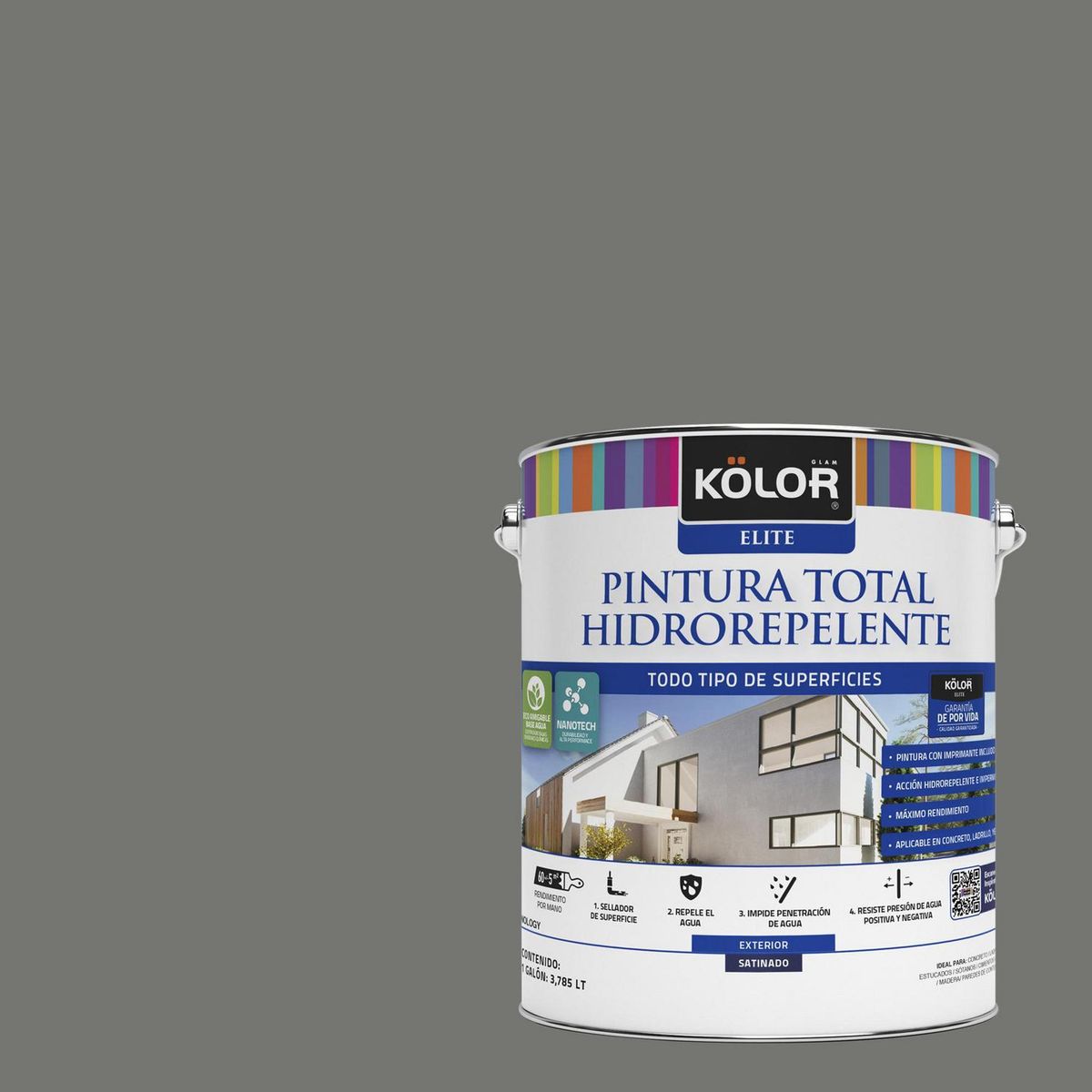 KOLOR - Esmalte al Agua Hidrorepelente 1 galón(es) Satinado Gris Tutong