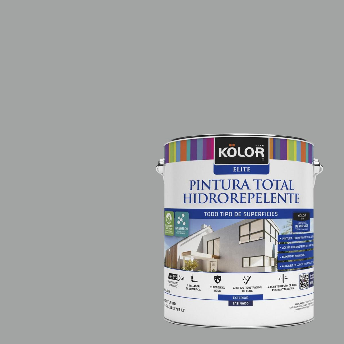 KOLOR - Esmalte al Agua Hidrorepelente Galón 1 galón(es) Satinado Gris Montenegro