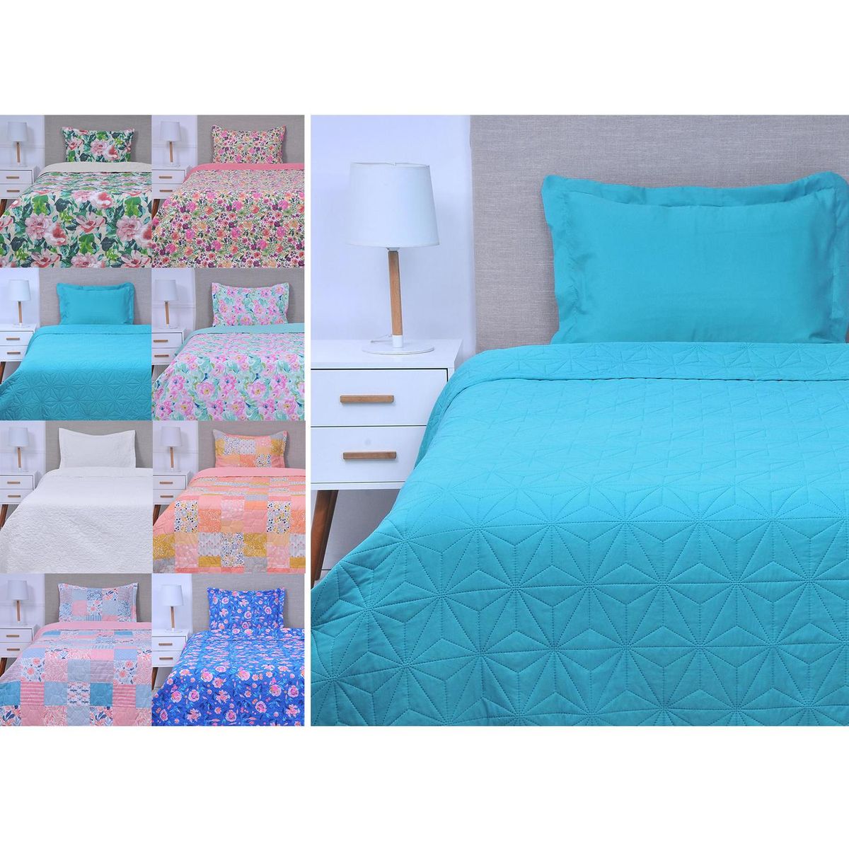 MASHINI - Cubrecama Quilt 1.5 plazas Colores Surtidos Variados