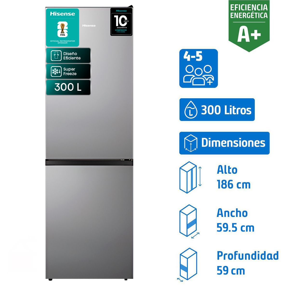 HISENSE - Refrigerador Bottom Freezer No Frost 300 Litros Inox RD-39WC