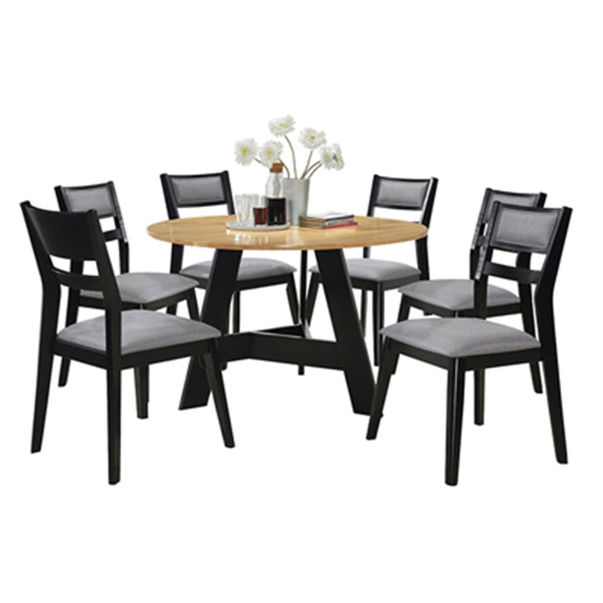 VEKKAHOME - Juego de Comedor Kemi 6 Sillas Mesa Redonda 120x76x120 cm Negro / Cafe