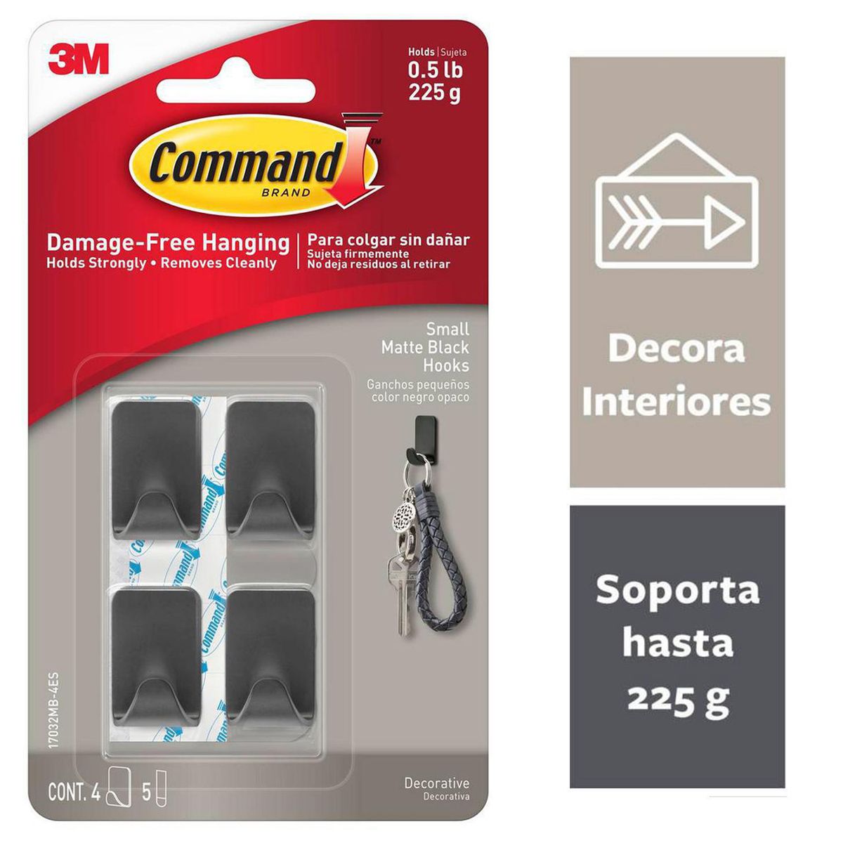 COMMAND - Ganchos para colgar pequeño negro 4 unidades