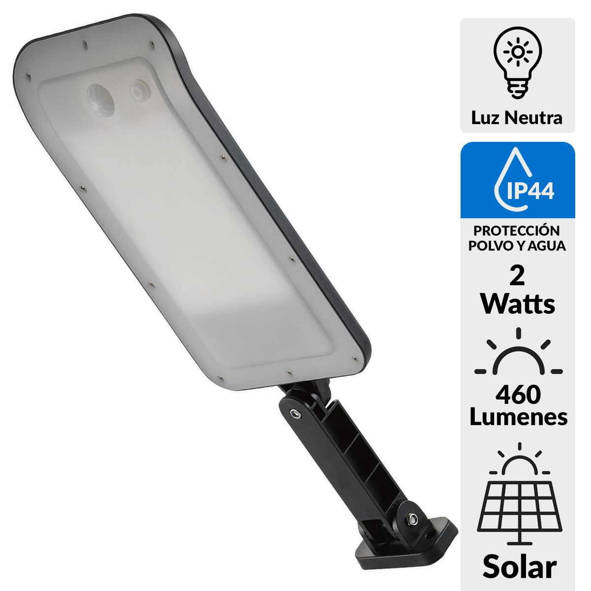 PARKSOLAR - Luz de Calle Solar 460 Lúmenes con Sensor de Movimiento