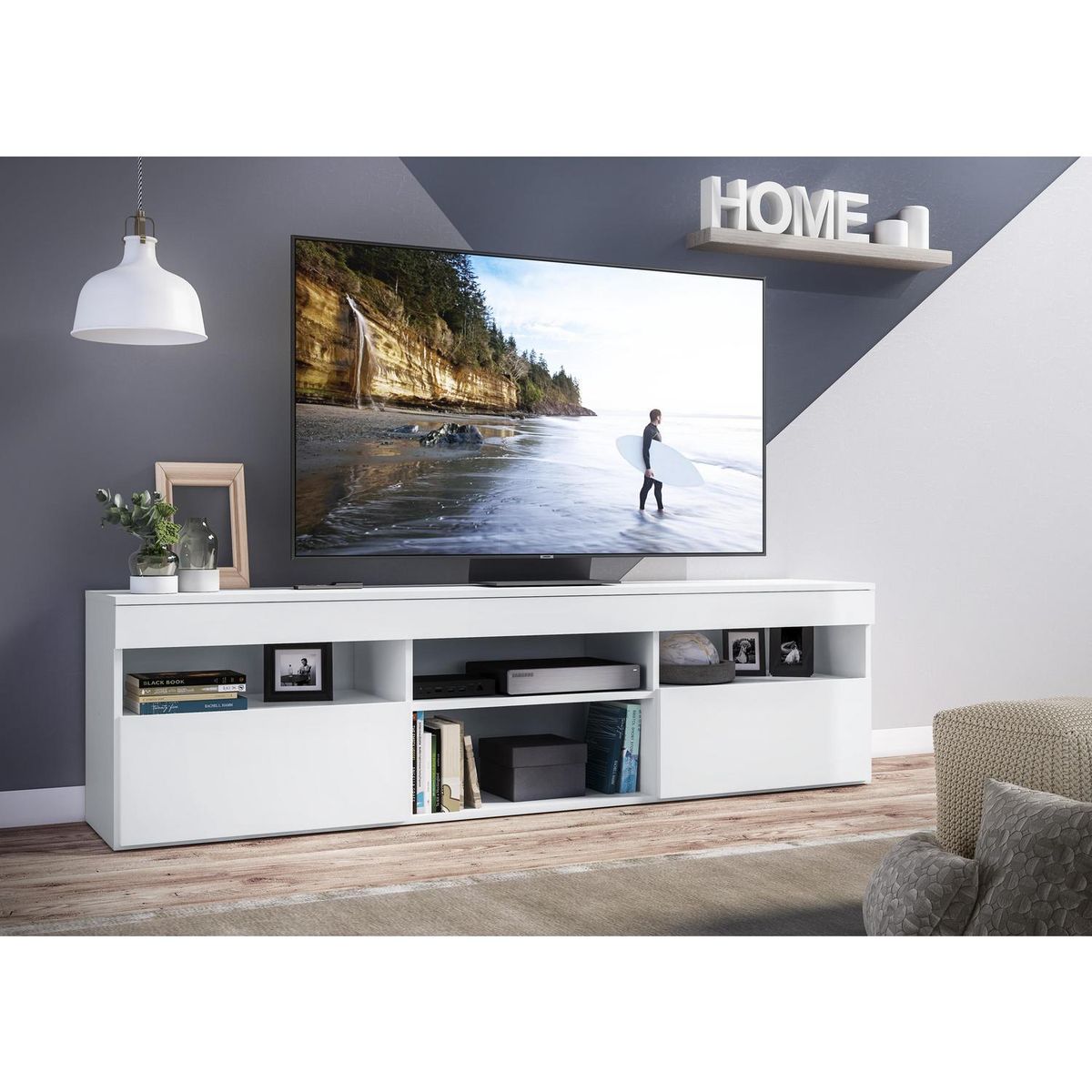 BE DESIGN - Rack TV 60" 175x48x35 cm blanco