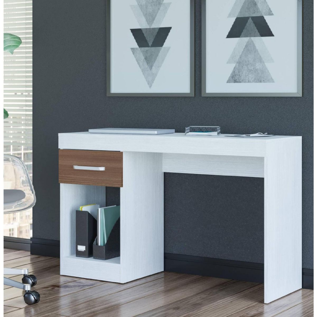 BE DESIGN - Escritorio con cajón 45x108x76 cm MDF blanco/avellana