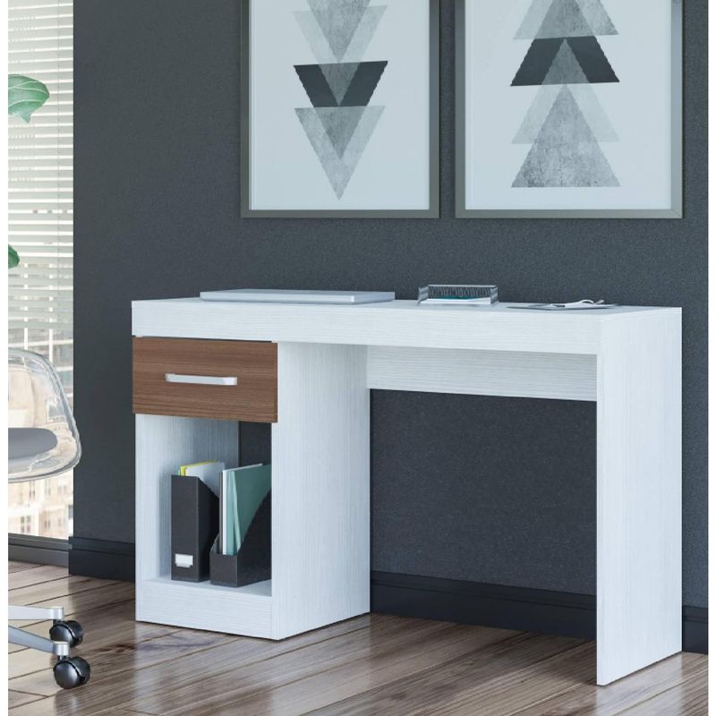 BE DESIGN - Escritorio con cajón 45x108x76 cm MDF blanco/avellana