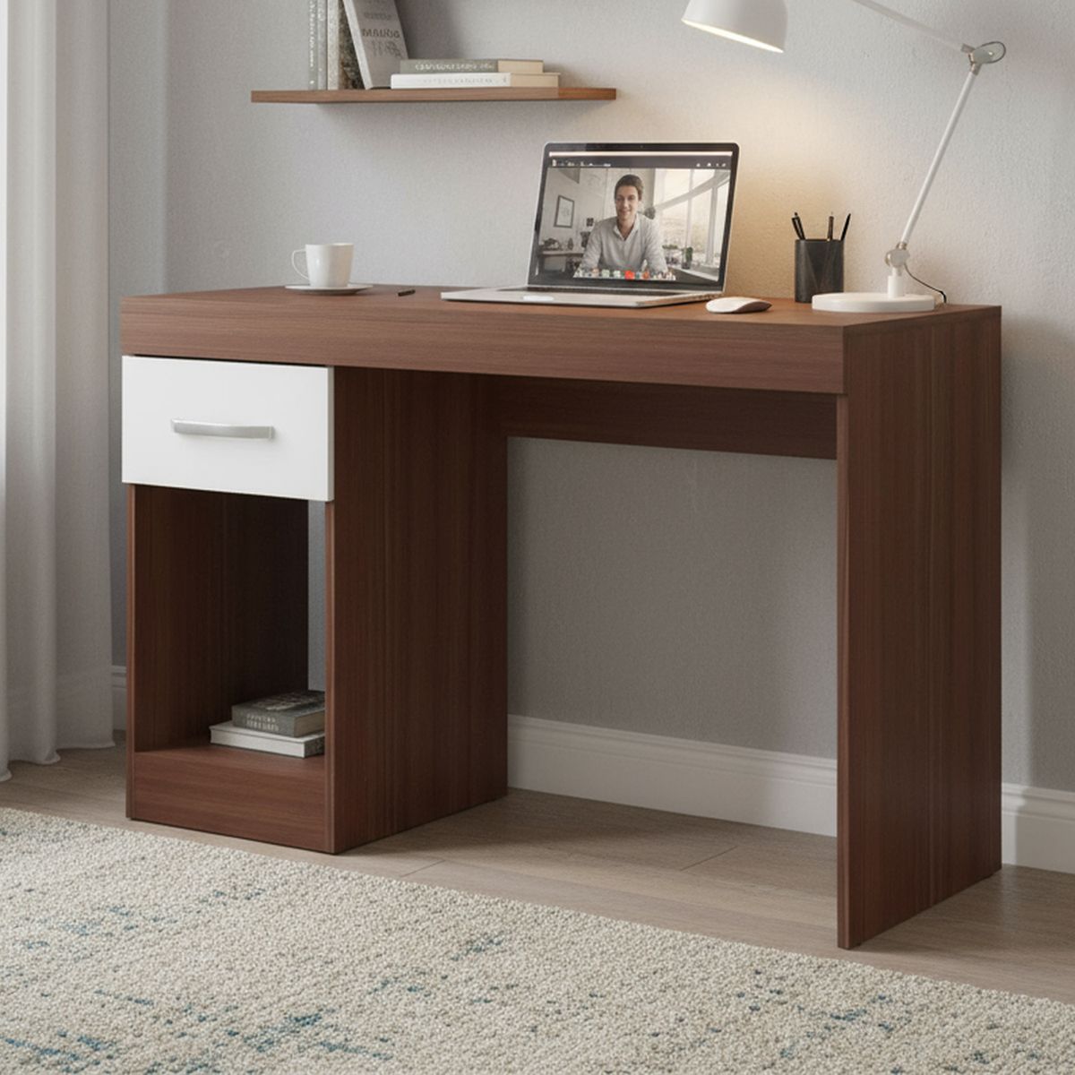 BE DESIGN - Escritorio con cajón 45x108x76 cm MDF avellana