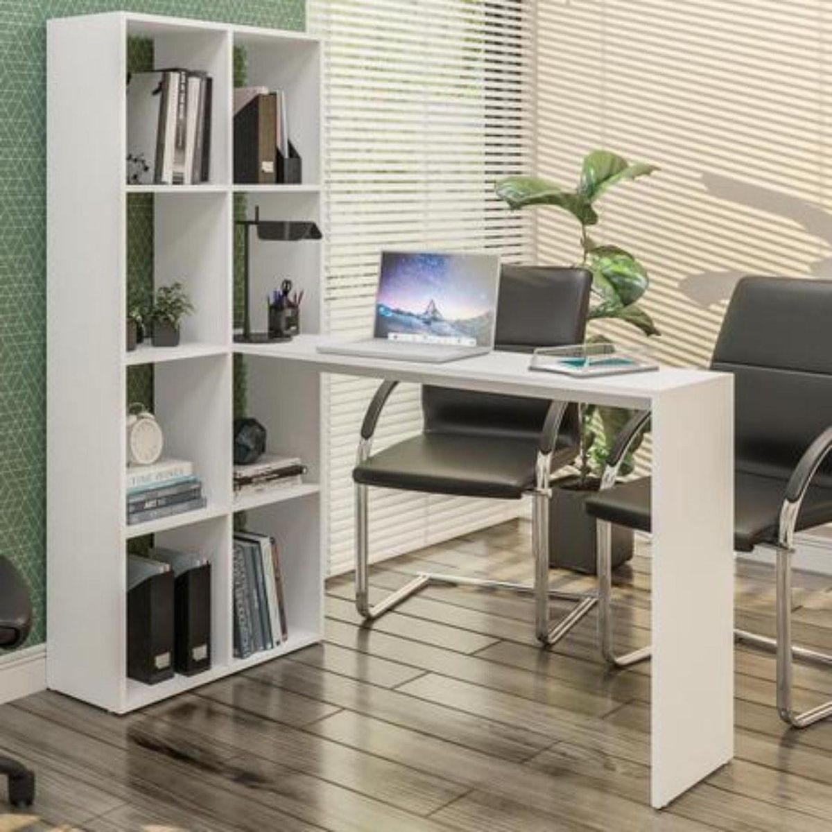 BE DESIGN - Mesa escritorio 135x64,5x149,5 cm MDF blanco
