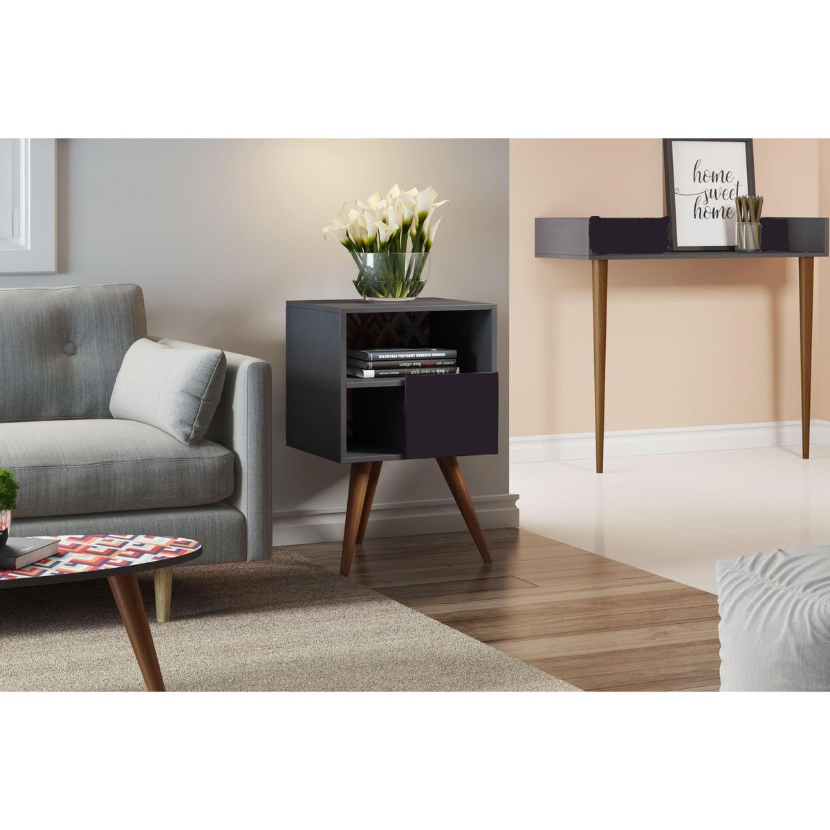 BE DESIGN - Mesa lateral 35x40x71 cm gris