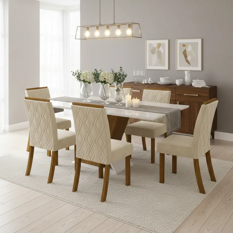 HOME MOBILI Juego de Comedor Solus 6 Sillas Mesa Rectangular 90x80x160 cm Café