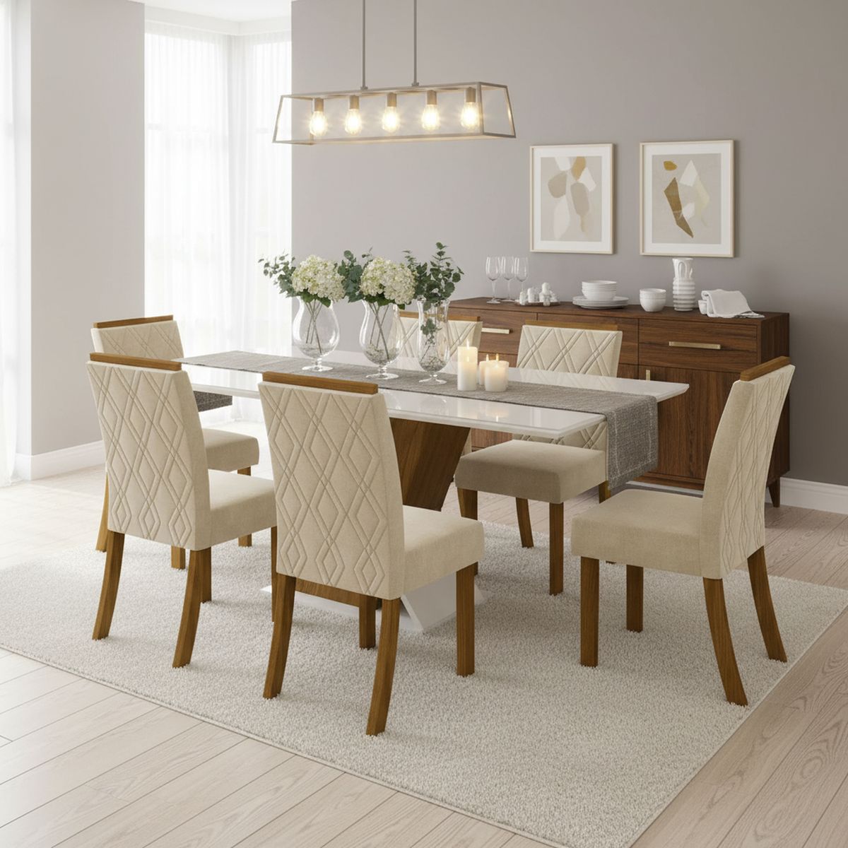 HOME MOBILI - Juego de Comedor Solus 6 Sillas Mesa Rectangular 90x80x160 cm Café