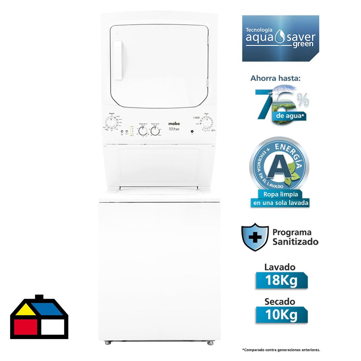 MABE - Centro lavado lavadora 18 kilos/secadora 10 kilos blanca
