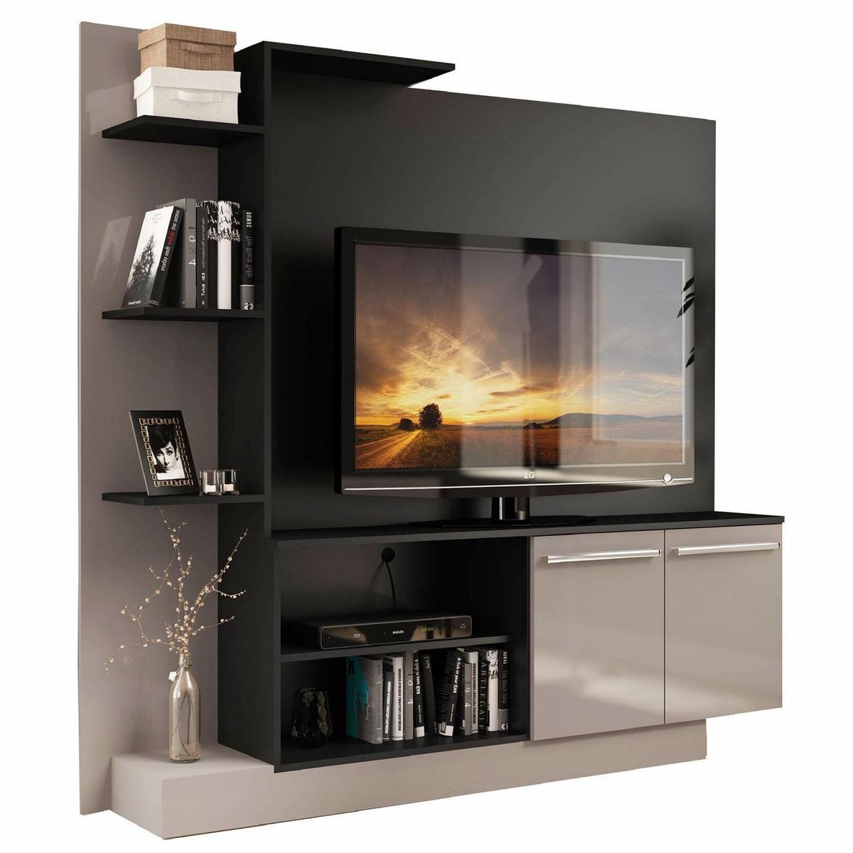 BE DESIGN - Rack TV 55" 165x164x32,5 cm negro/fume