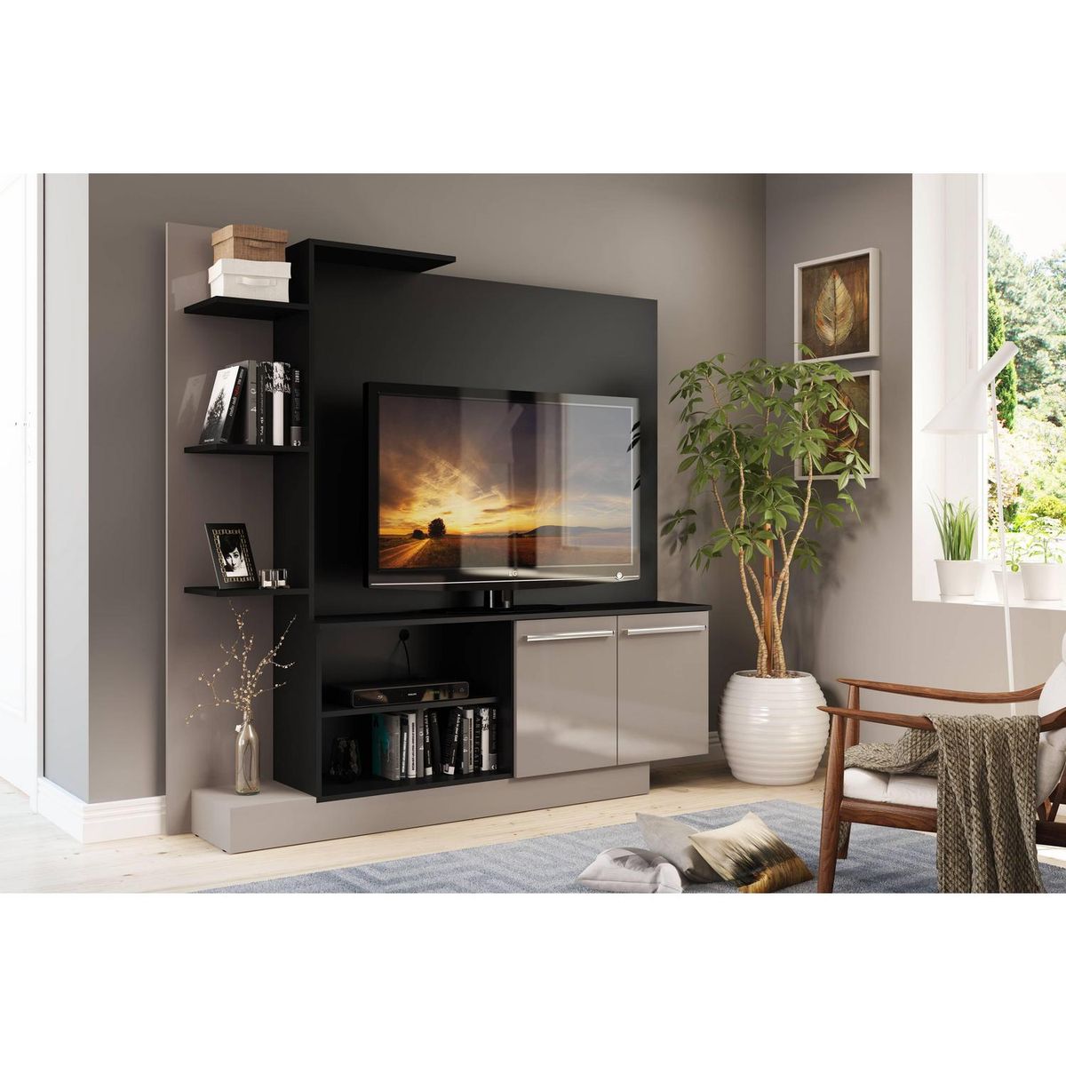 BE DESIGN - Rack TV 55" 165x164x32,5 cm negro/fume