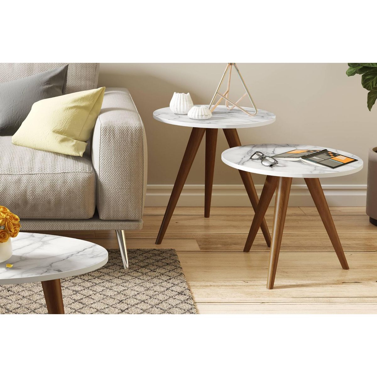 BE DESIGN - Mesa lateral 45x41,5 cm blanco/carrara