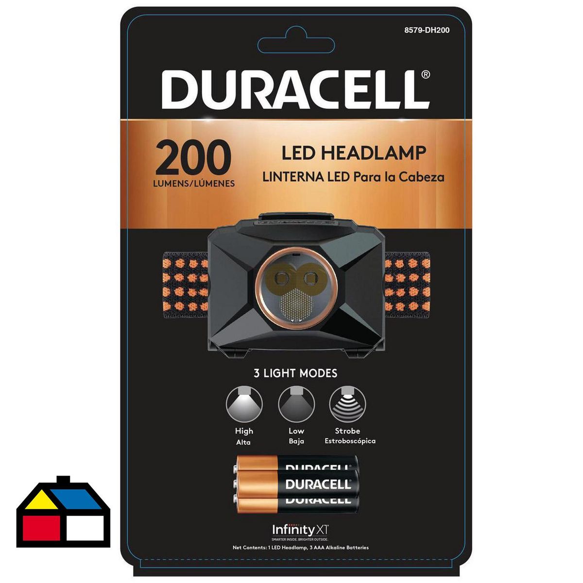 DURACELL - Linterna Manos Libres 200 Lúmenes 3 Modos luz (3 pilas AAA Incluidas)