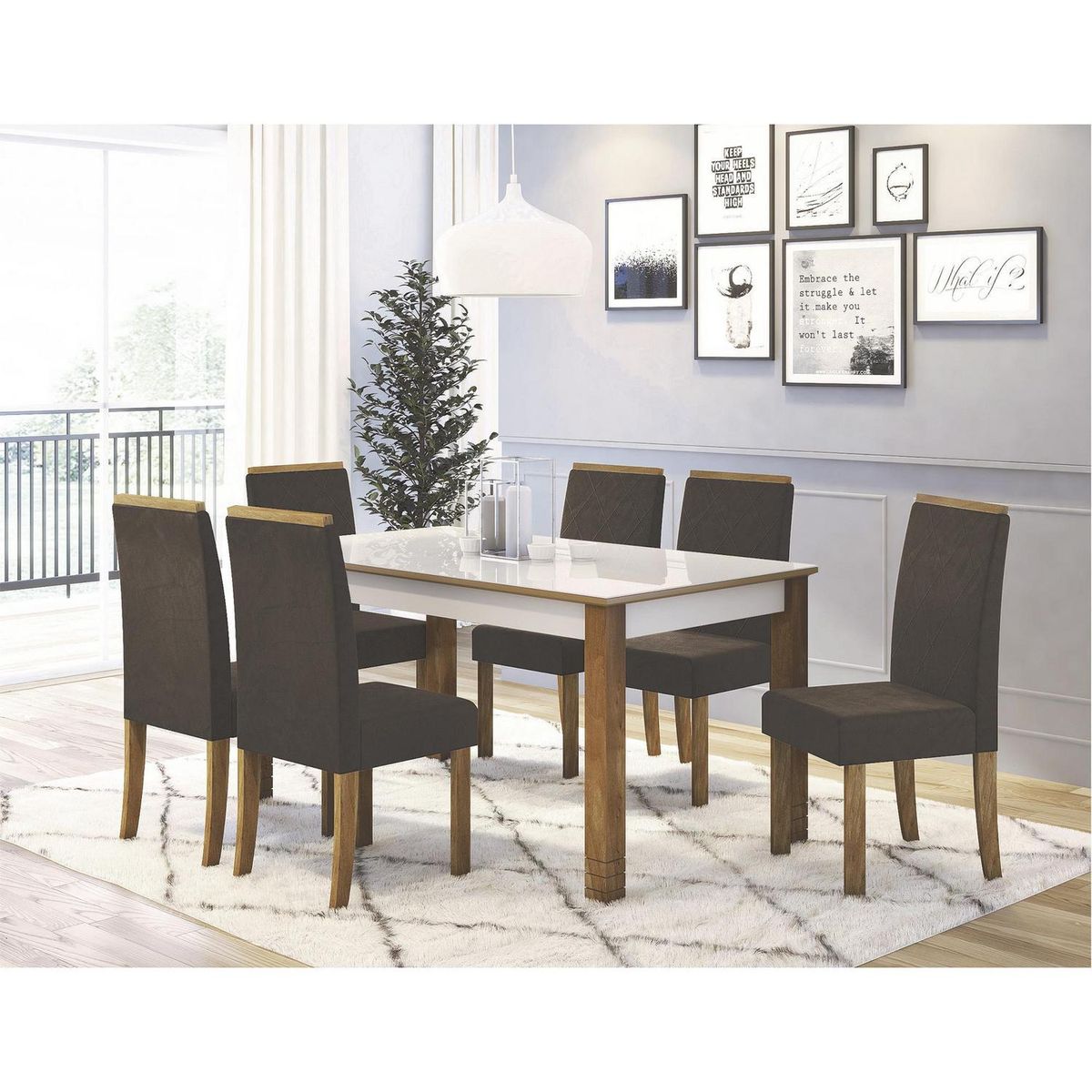 MOBILO - Juego de Comedor 6 Sillas Mesa Rectangular 90x80,5x160 cm Nogal