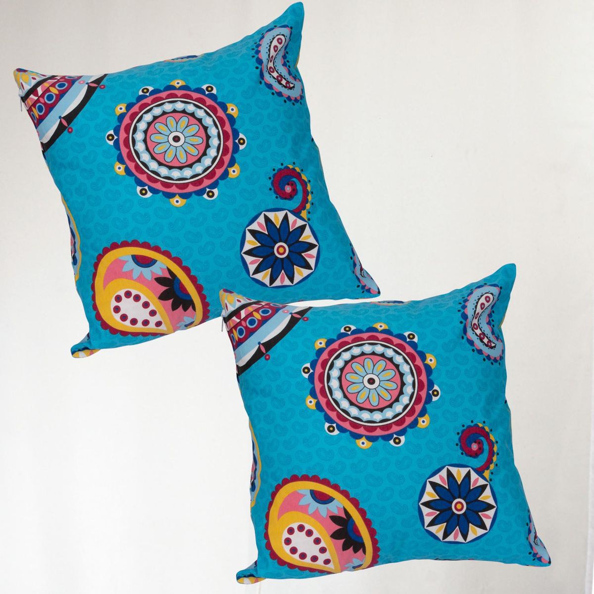 MASEL - Set De 2 Cojínes Lona Estampado Turquesa 50x50 cm