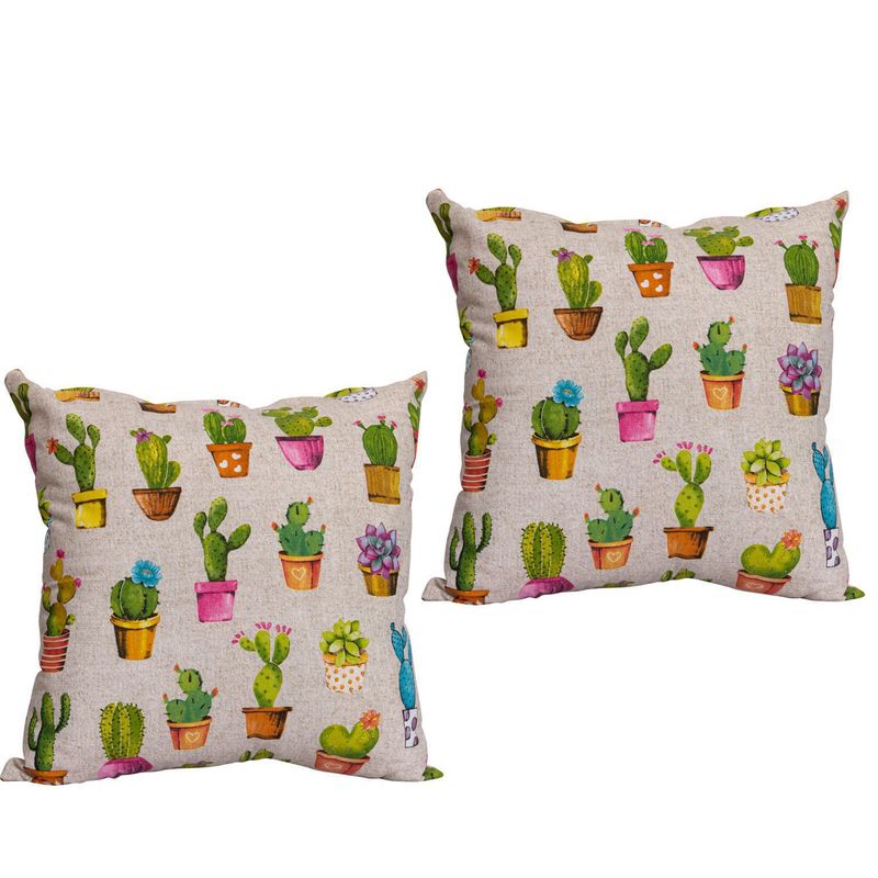 MASEL - Set De 2 Cojínes Lona Estampado Gris 50x50 cm