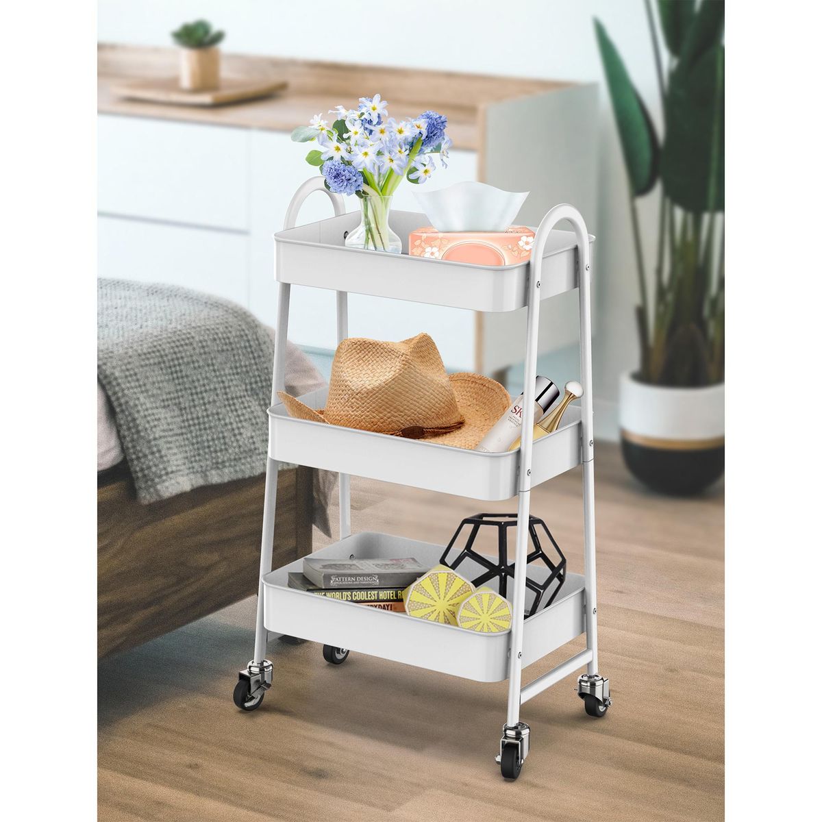 JUST HOME COLLECTION - Carro con ruedas 30,6x44,5x79,4 cm acero blanco