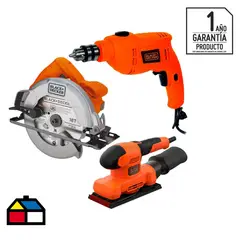 BLACK+DECKER - Sierra circular 1400W + taladro 550W + lijadora orbital 150W