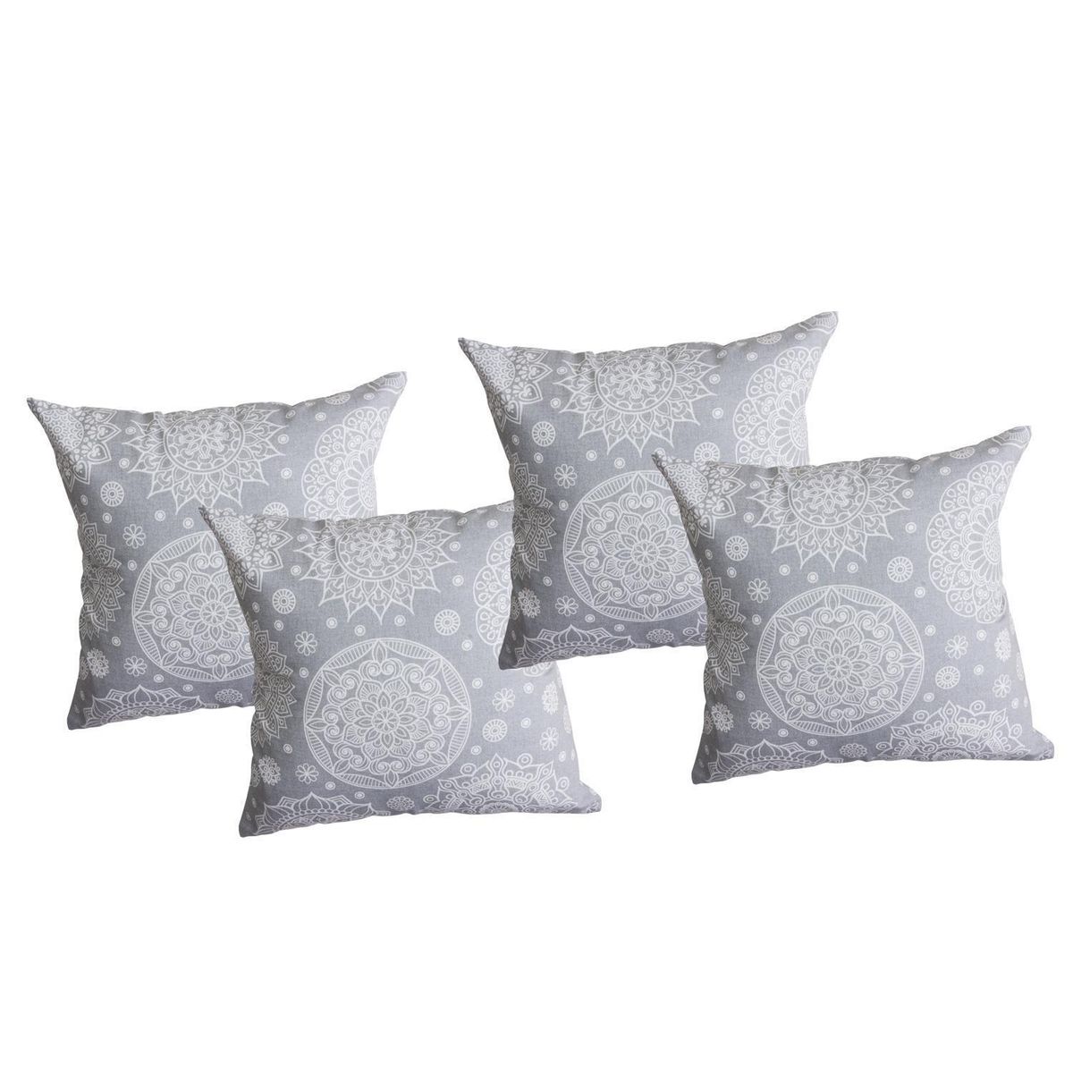 MASEL - Set De 4 Cojínes Lona Estampado Gris 50x50 cm