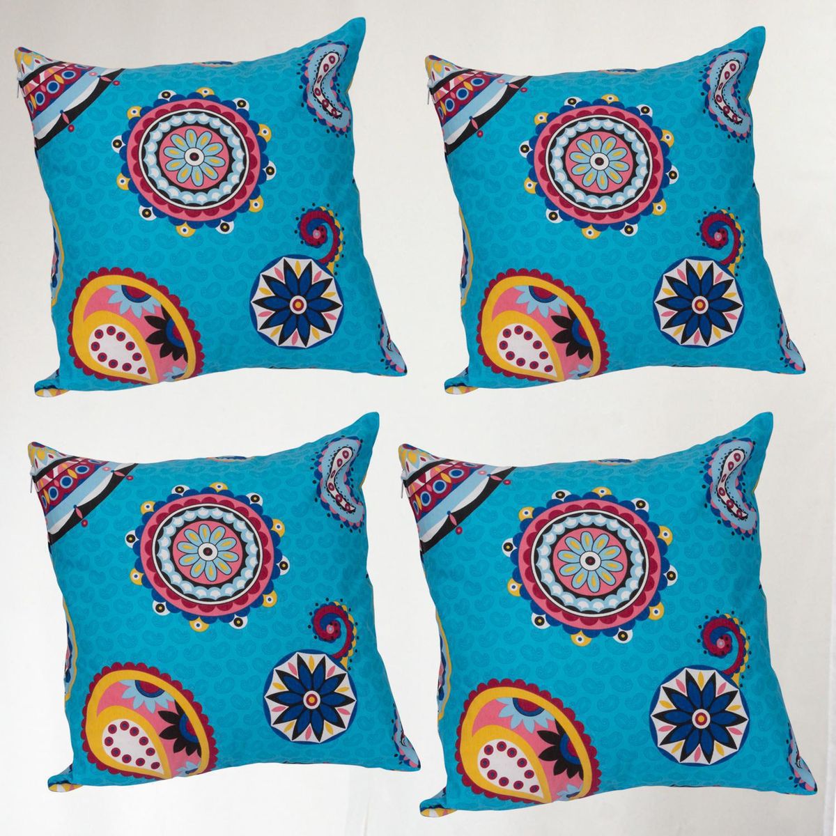 MASEL - Set De 4 Cojínes Lona Estampado Turquesa 50x50 cm