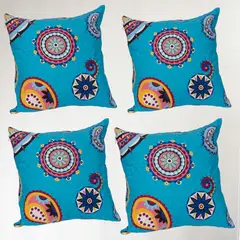 MASEL - Set De 4 Cojínes Lona Estampado 50x50 cm Turquesa