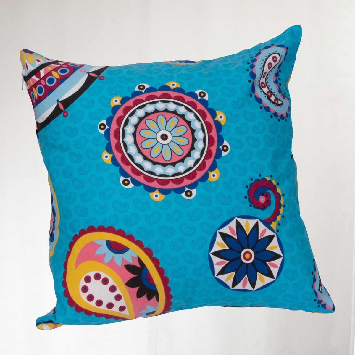 MASEL - Set De 4 Cojínes Lona Estampado Turquesa 50x50 cm