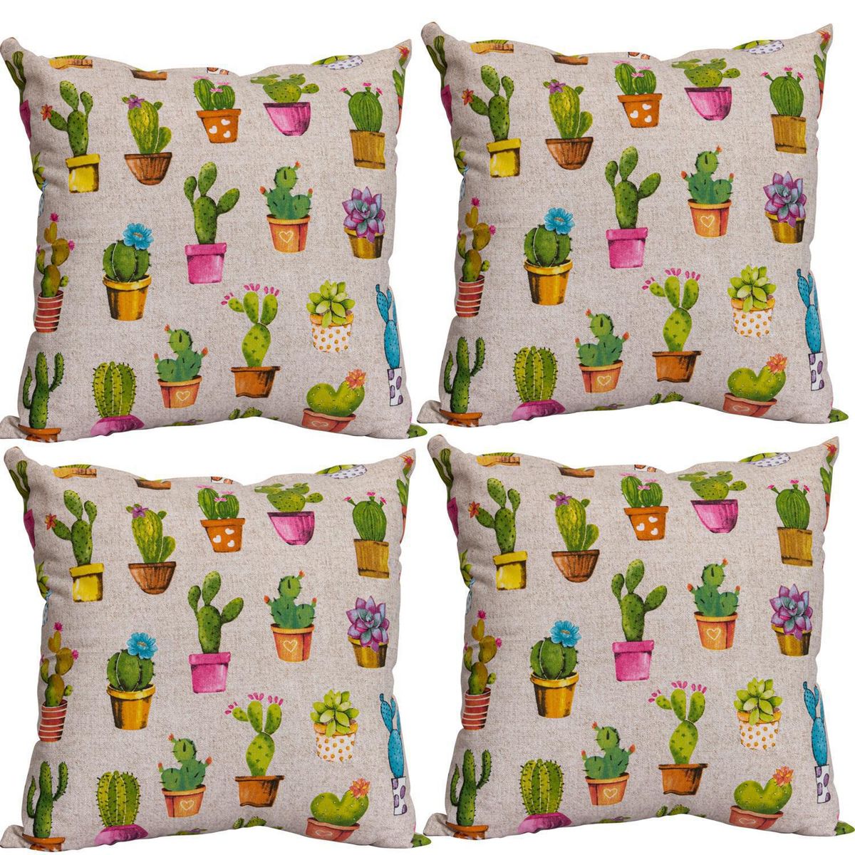 MASEL - Set De 4 Cojínes Lona Estampado Multicolor 50x50 cm